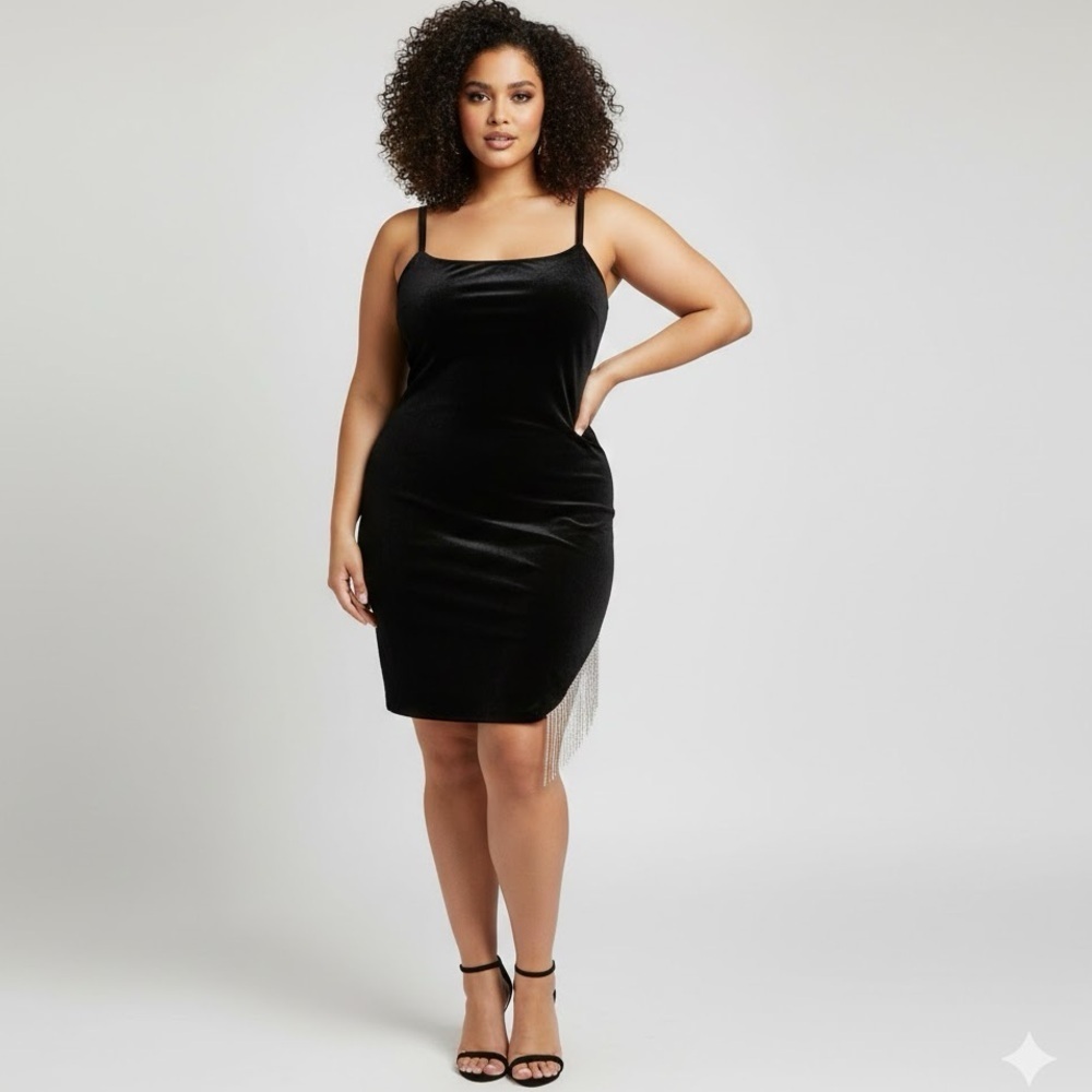 NWT Nordstrom mini Dress Plus Size 16W Black Velvet cocktail party spandex NEW